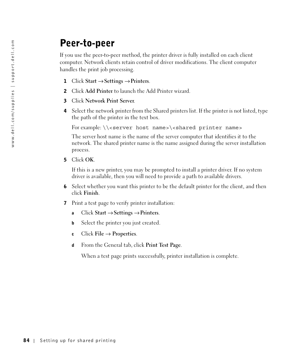 Peer-to-peer | Dell Workgroup Laser Printer S2500/S2500n User Manual | Page 84 / 124