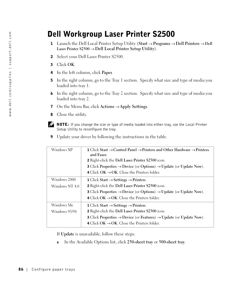 Dell workgroup laser printer s2500 | Dell Workgroup Laser Printer S2500/S2500n User Manual | Page 86 / 124