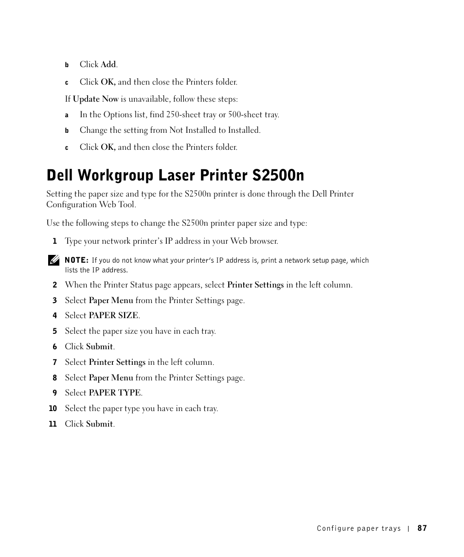 Dell workgroup laser printer s2500n | Dell Workgroup Laser Printer S2500/S2500n User Manual | Page 87 / 124