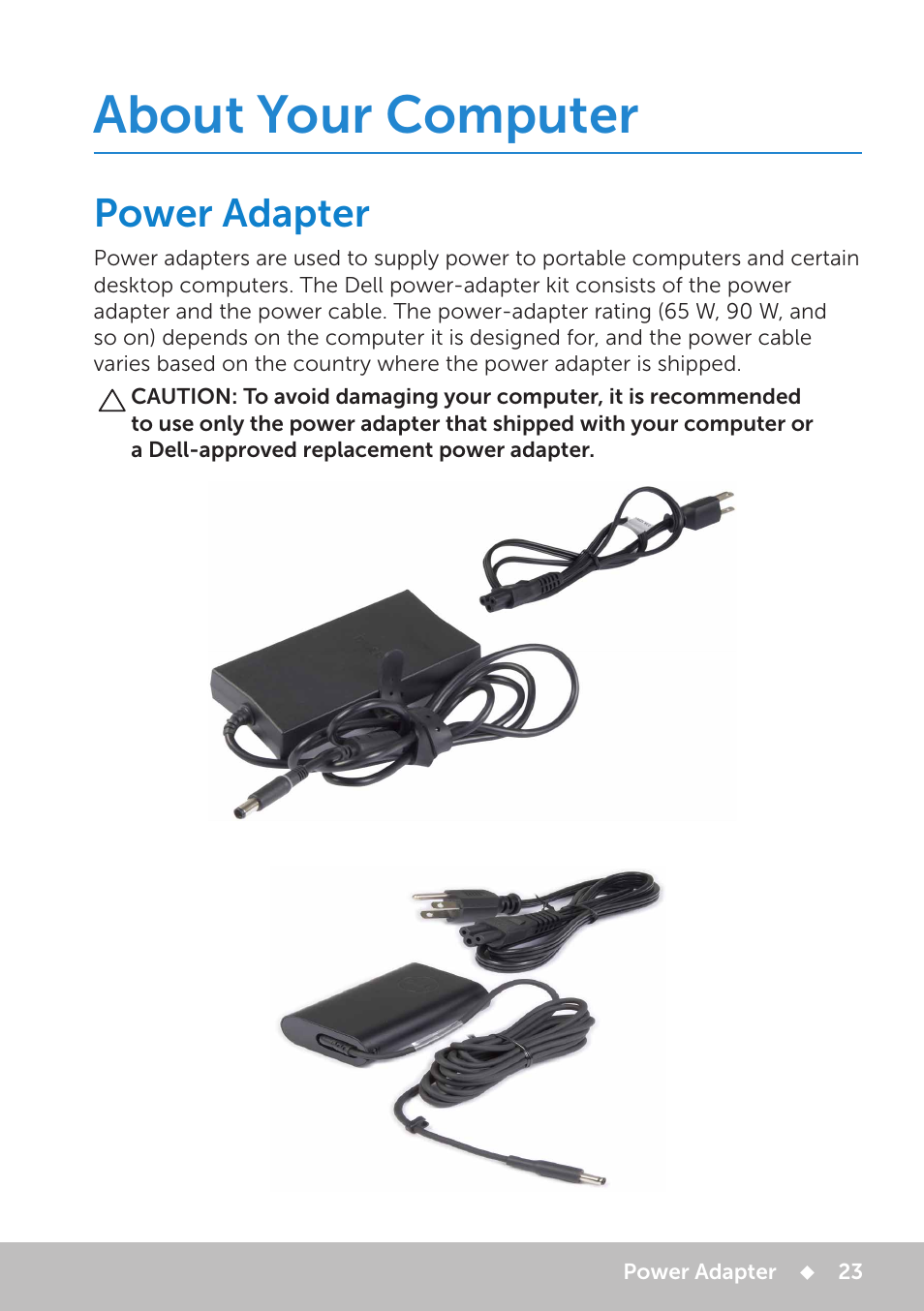 About your computer, Power adapter | Dell Inspiron 11 3148 User Manual | Page 23 / 102