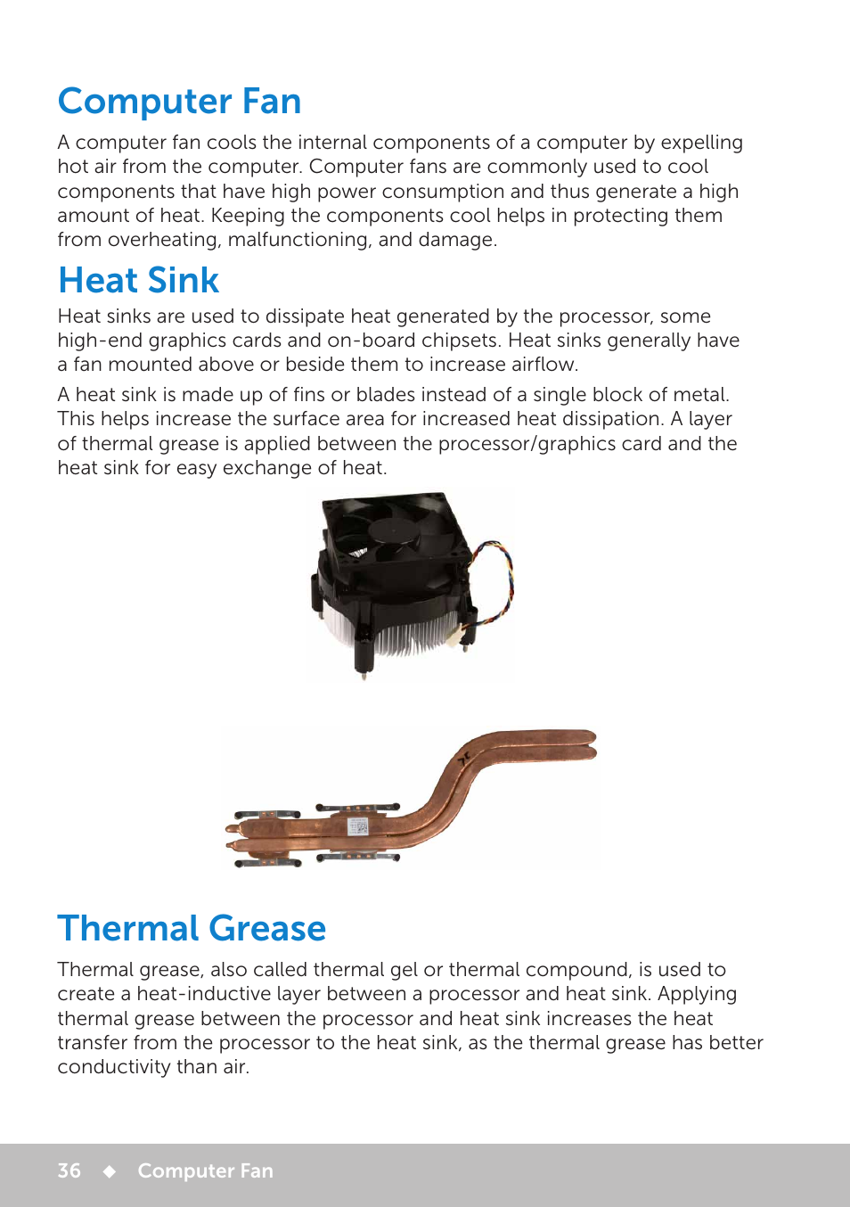 Computer fan, Thermal grease, Heat sink | Dell Inspiron 11 3148 User Manual | Page 36 / 102