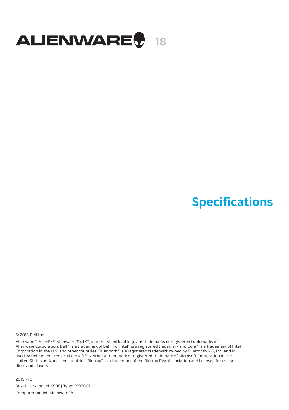 Dell Alienware 18 (Mid 2013) User Manual | 6 pages