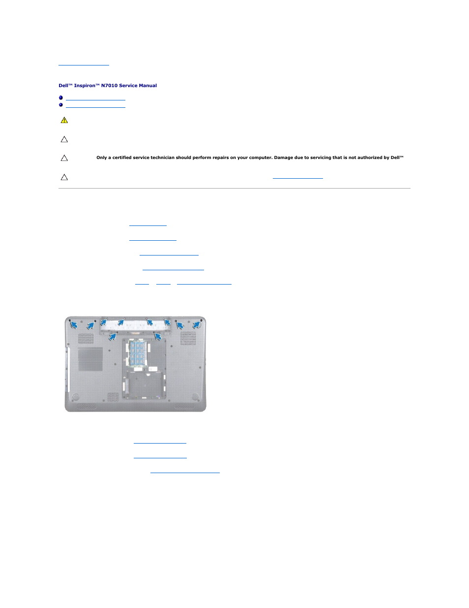 Middle cover, Removing the middle cover | Dell Inspiron 17 (N7010, Mid 2010) User Manual | Page 33 / 63