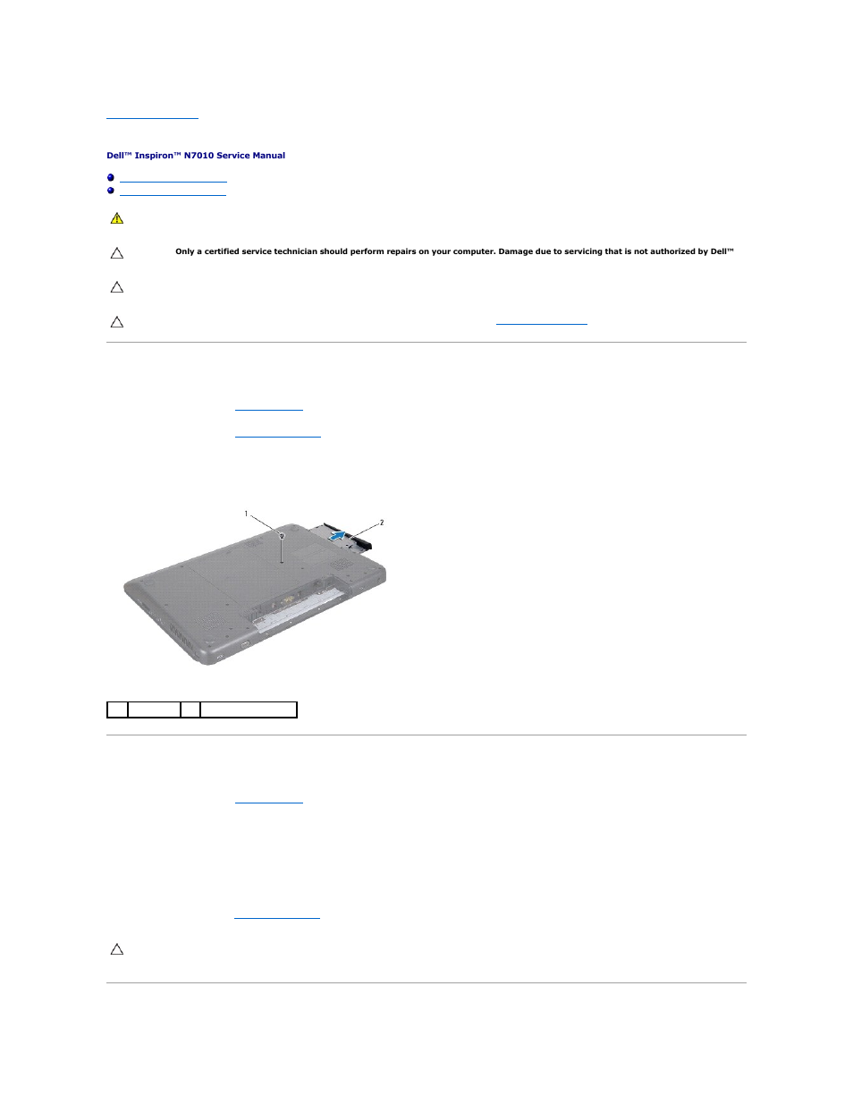 Optical drive, Removing the optical drive, Replacing the optical drive | Dell Inspiron 17 (N7010, Mid 2010) User Manual | Page 47 / 63