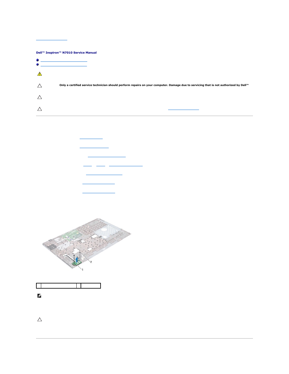 Power button board, Removing the power button board | Dell Inspiron 17 (N7010, Mid 2010) User Manual | Page 53 / 63