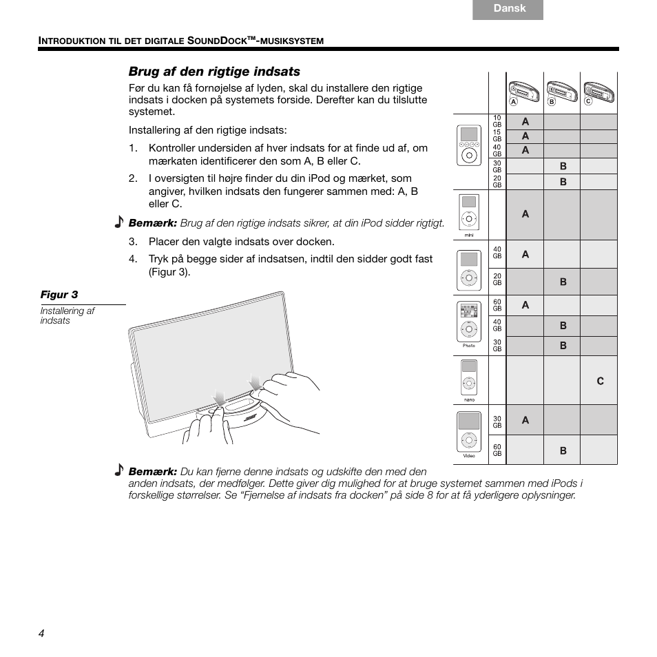Brug af den rigtige indsats | Bose 336 User Manual | Page 14 / 72