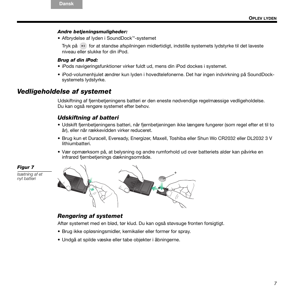 Vedligeholdelse af systemet, Udskiftning af batteri, Rengøring af systemet | Bose 336 User Manual | Page 17 / 72