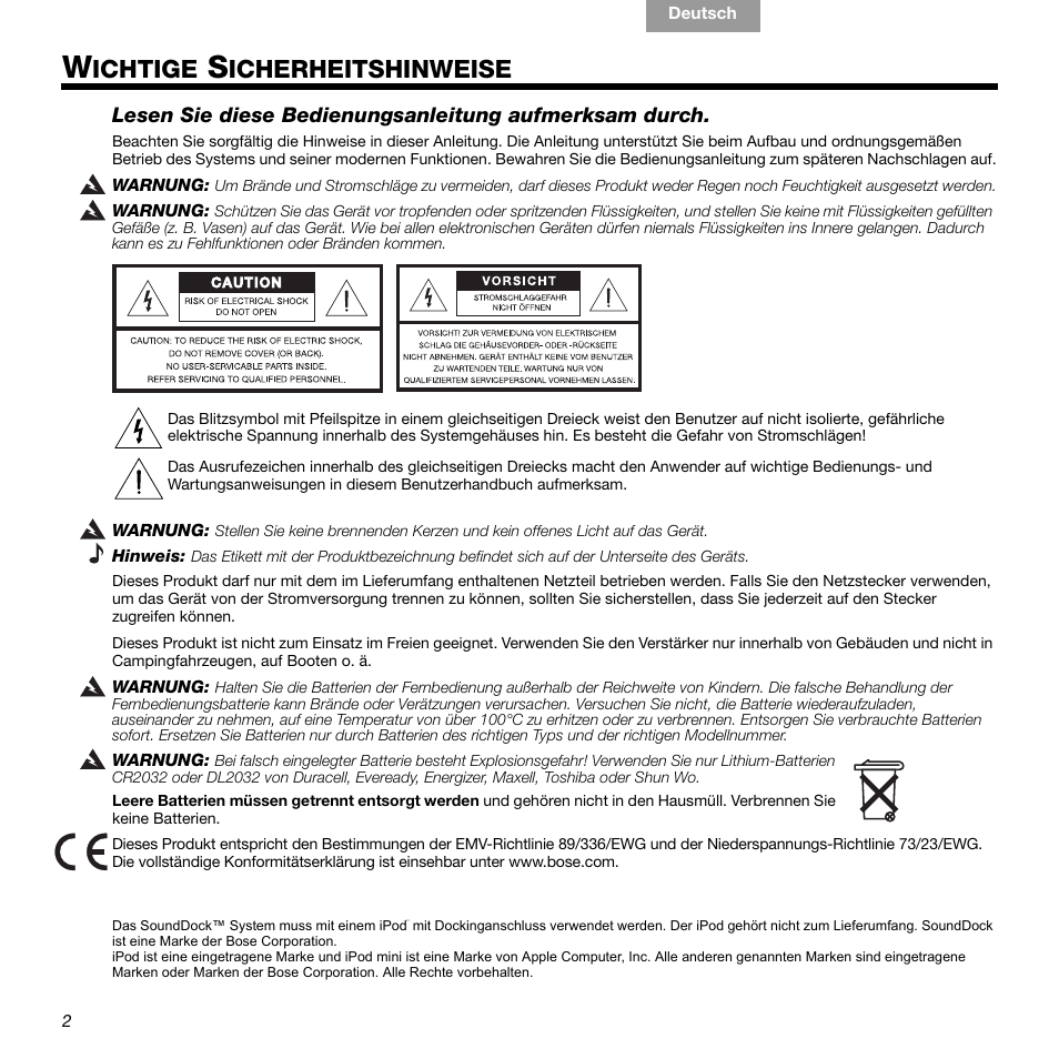 Ichtige, Icherheitshinweise | Bose 336 User Manual | Page 20 / 72