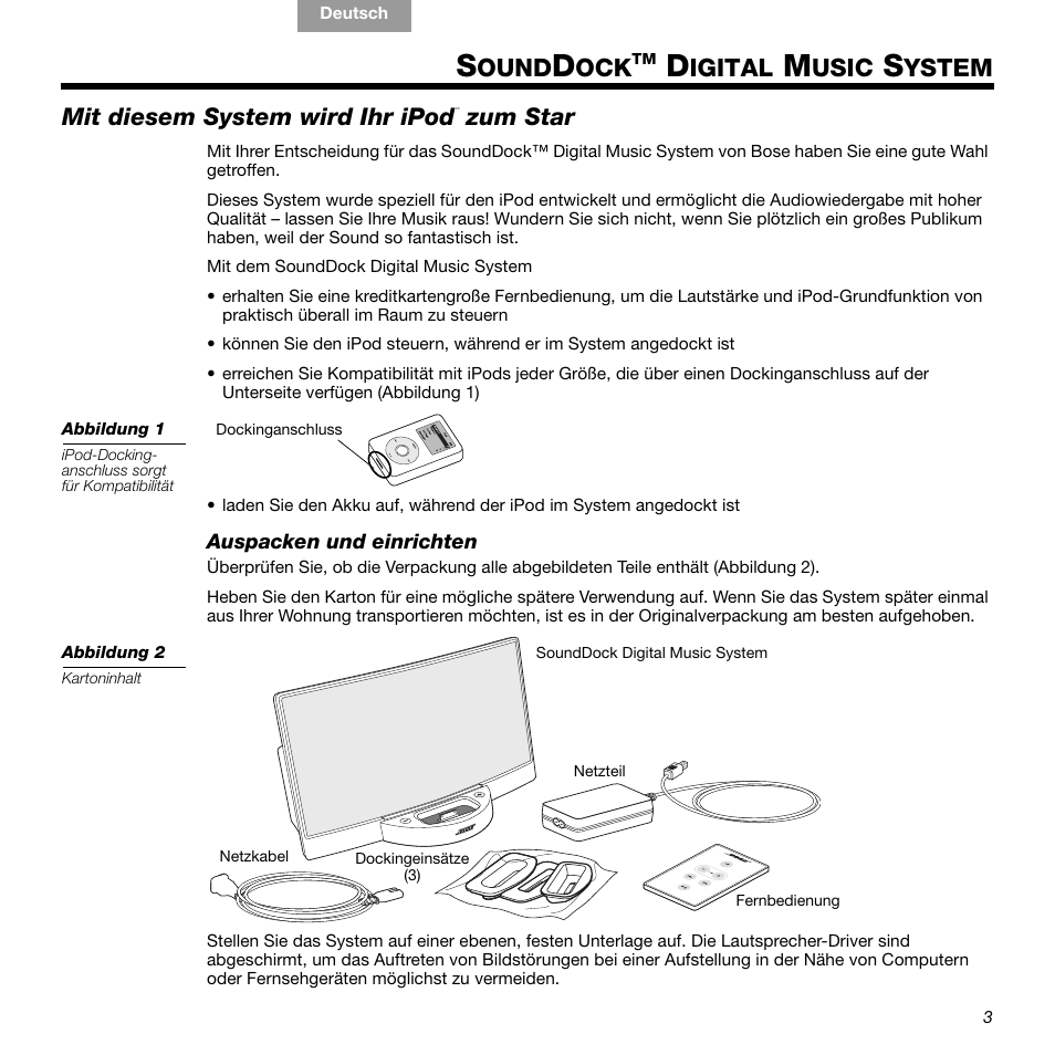 Ound, Igital, Usic | Ystem, Mit diesem system wird ihr ipod, Zum star | Bose 336 User Manual | Page 21 / 72