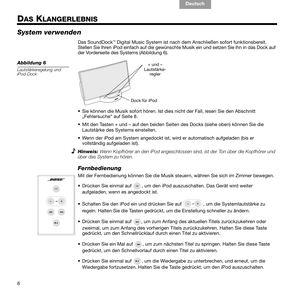 Langerlebnis, System verwenden | Bose 336 User Manual | Page 24 / 72