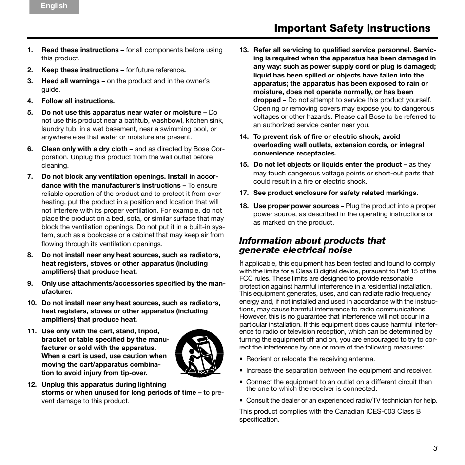 Important safety instructions | Bose 336 User Manual | Page 3 / 72