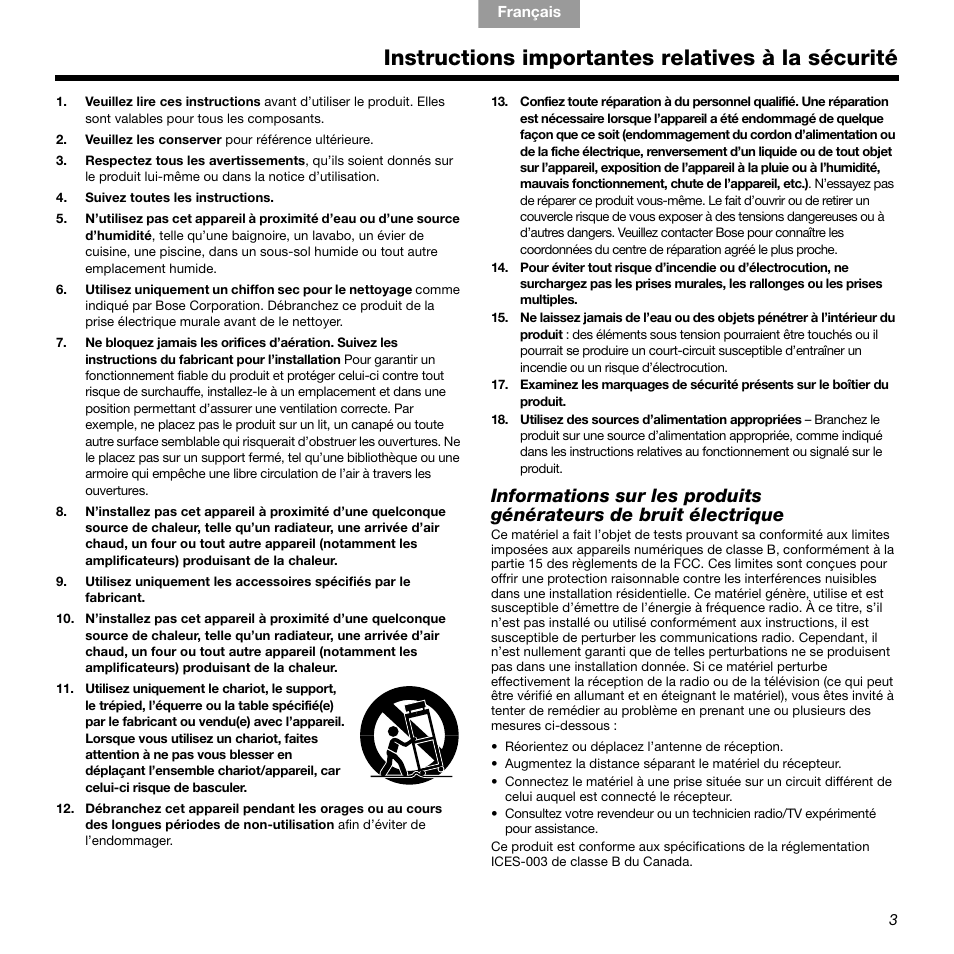 Instructions importantes relatives à la sécurité | Bose 336 User Manual | Page 37 / 72
