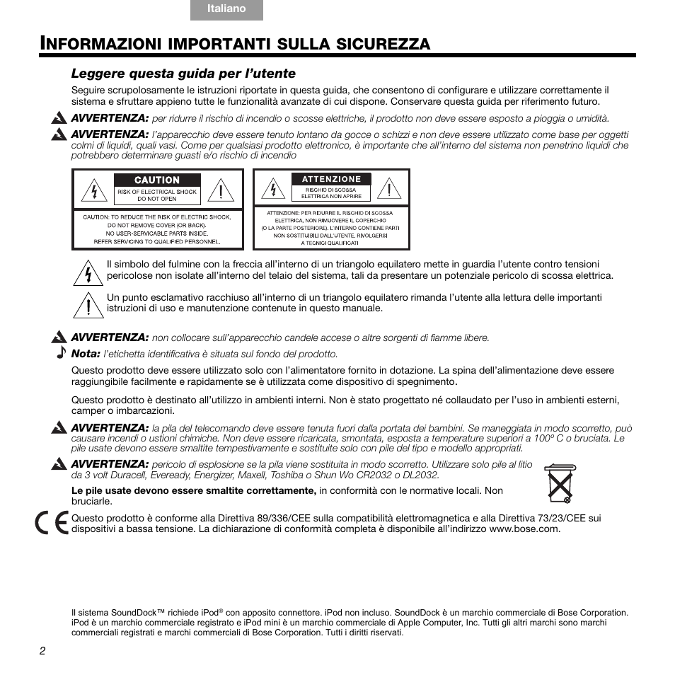 Nformazioni, Importanti, Sulla | Sicurezza | Bose 336 User Manual | Page 46 / 72