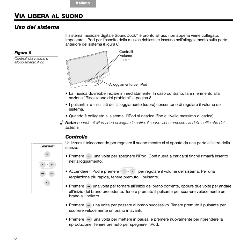 Libera, Suono, Uso del sistema | Bose 336 User Manual | Page 50 / 72