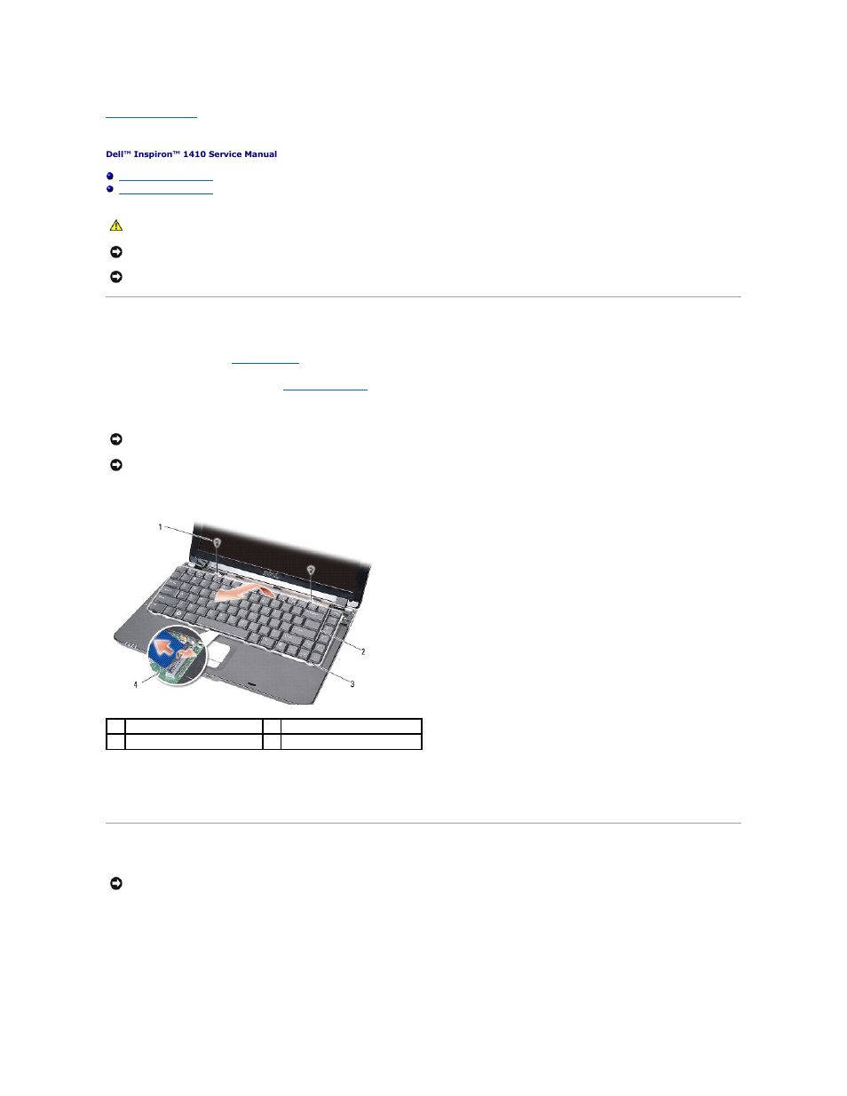 Keyboard, Removing the keyboard, Replacing the keyboard | Dell Inspiron 1410 (Late 2008) User Manual | Page 24 / 35