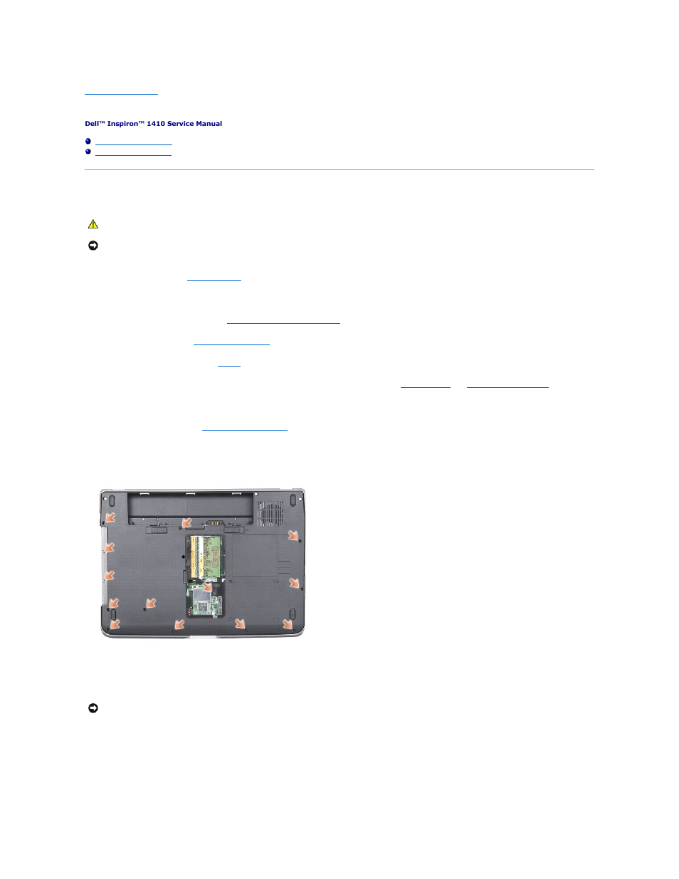 Palm rest, Removing the palm rest | Dell Inspiron 1410 (Late 2008) User Manual | Page 31 / 35