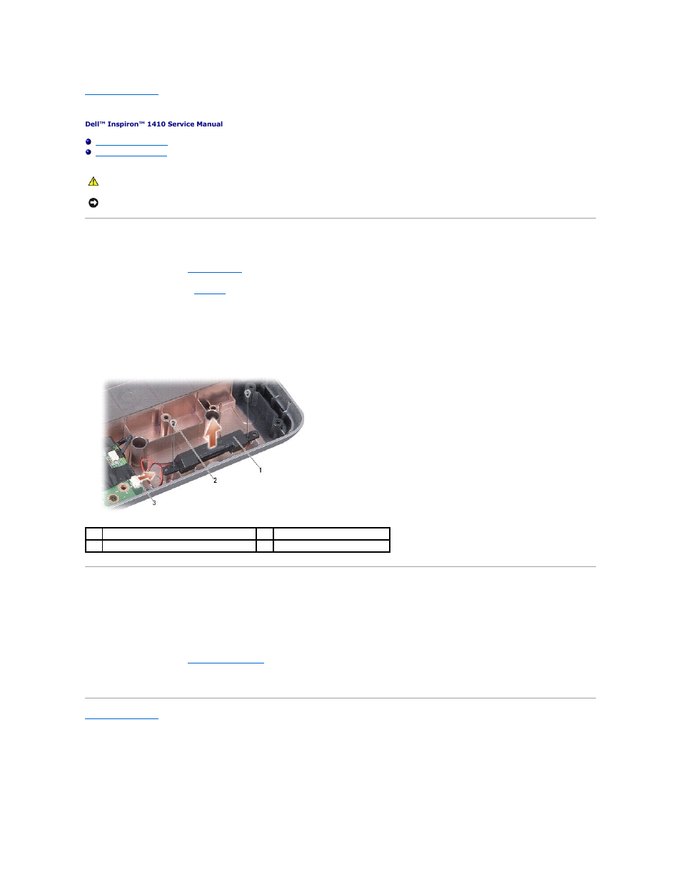 Speaker, Removing the speaker, Replacing the speaker | Dell Inspiron 1410 (Late 2008) User Manual | Page 33 / 35