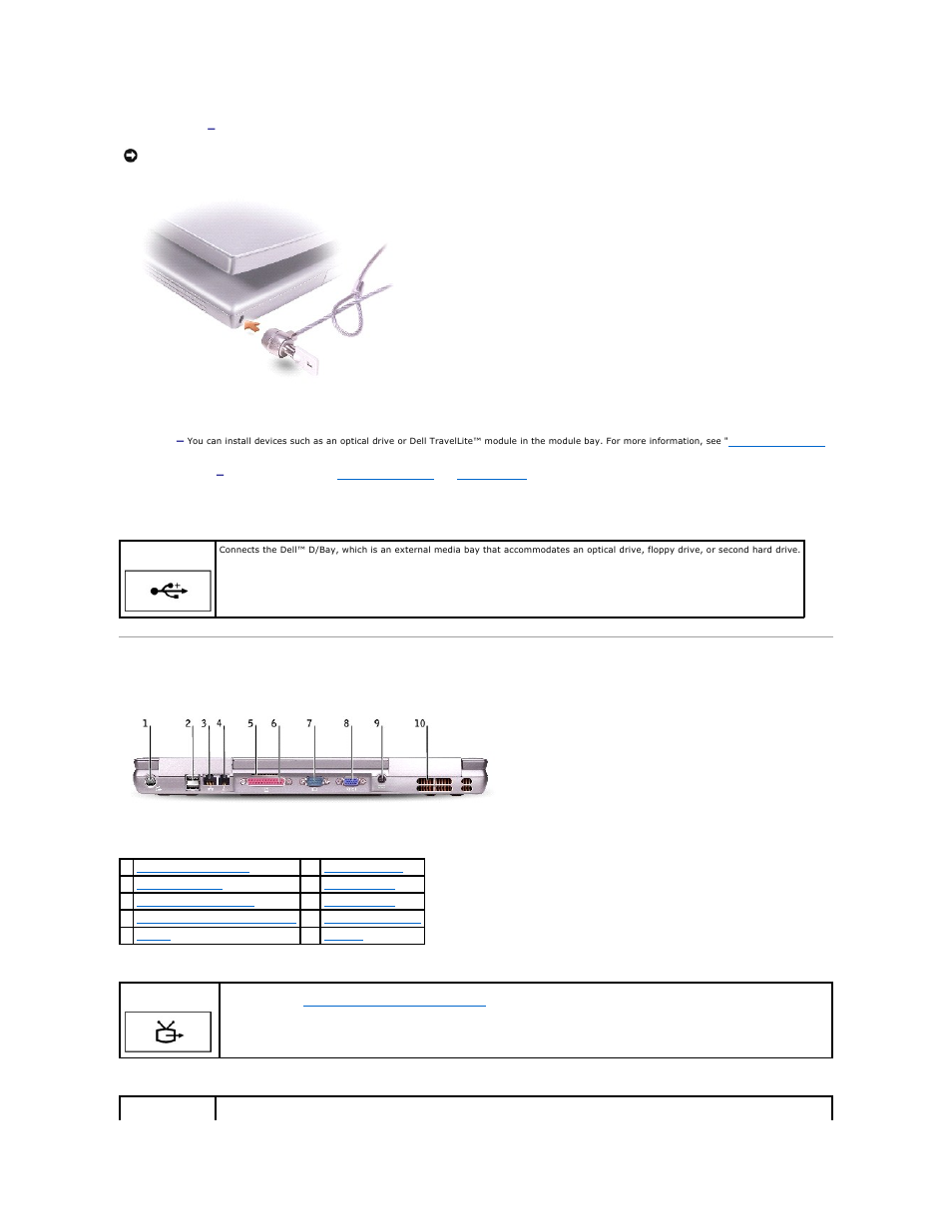 Back view, Module bay, Device latch release | Powered usb connector | Dell Precision M60 User Manual | Page 7 / 122