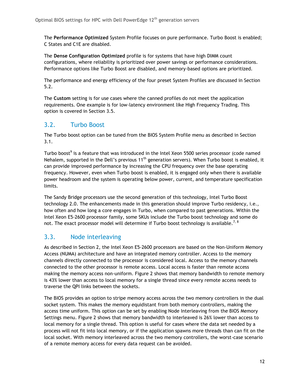 Turbo boost, Node interleaving | Dell PowerEdge 1655MC User Manual | Page 12 / 32