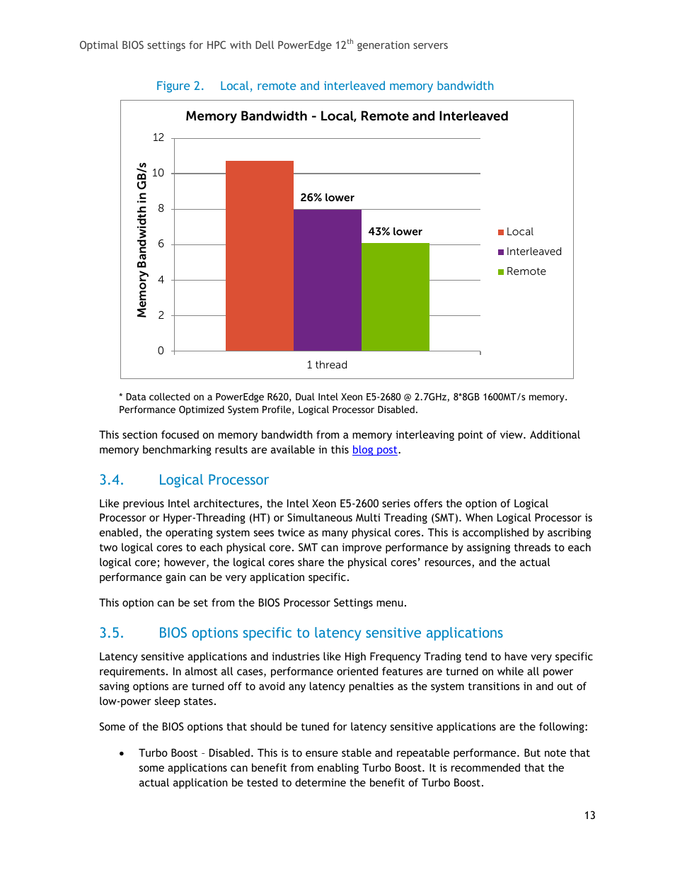Logical processor, Figure 2, Local, remote and interleaved memory bandwidth | Dell PowerEdge 1655MC User Manual | Page 13 / 32