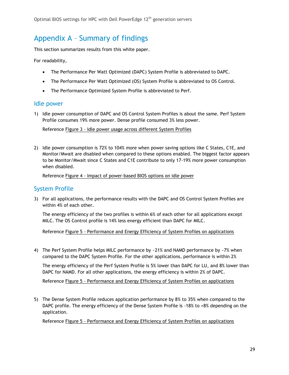 Appendix a – summary of findings, Idle power, System profile | Dell PowerEdge 1655MC User Manual | Page 29 / 32