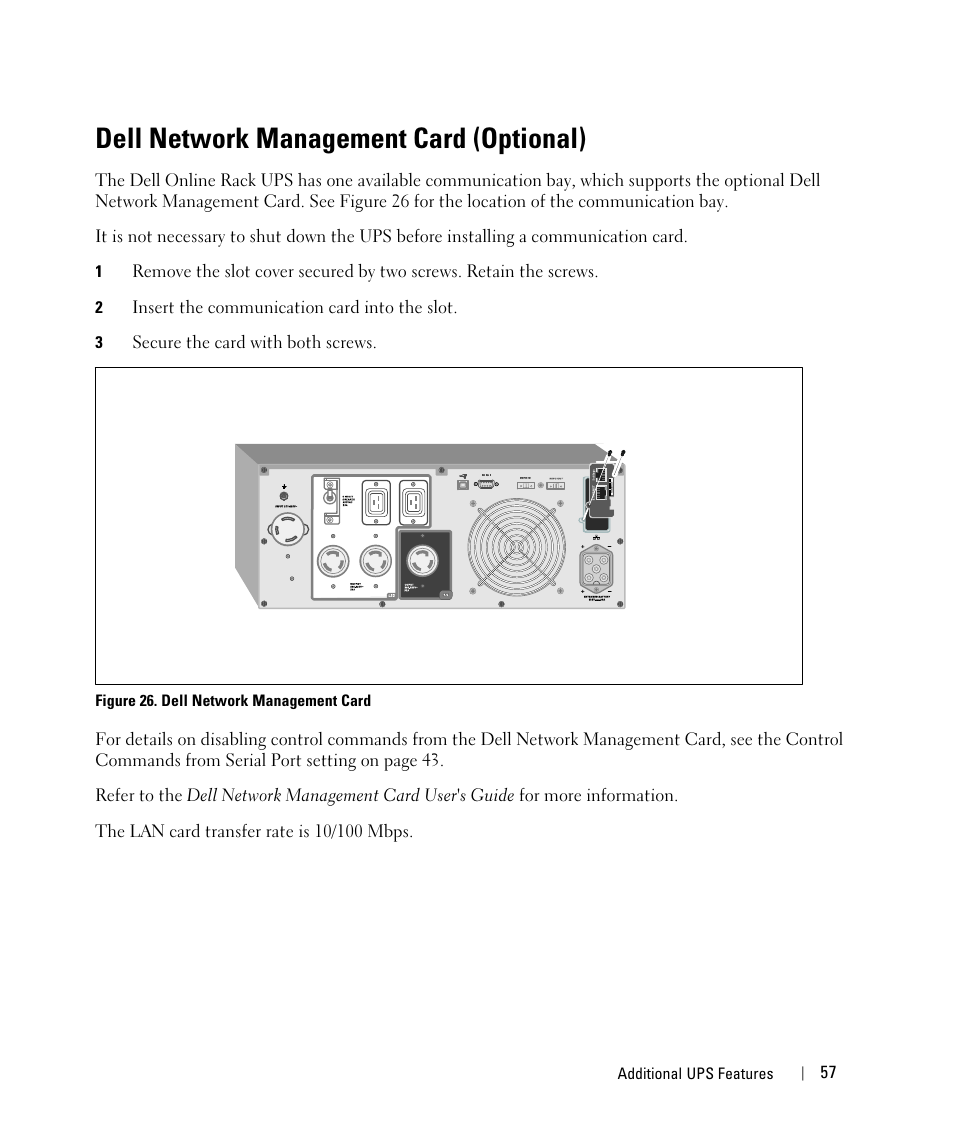Dell network management card (optional) | Dell UPS 4200R User Manual | Page 37 / 52