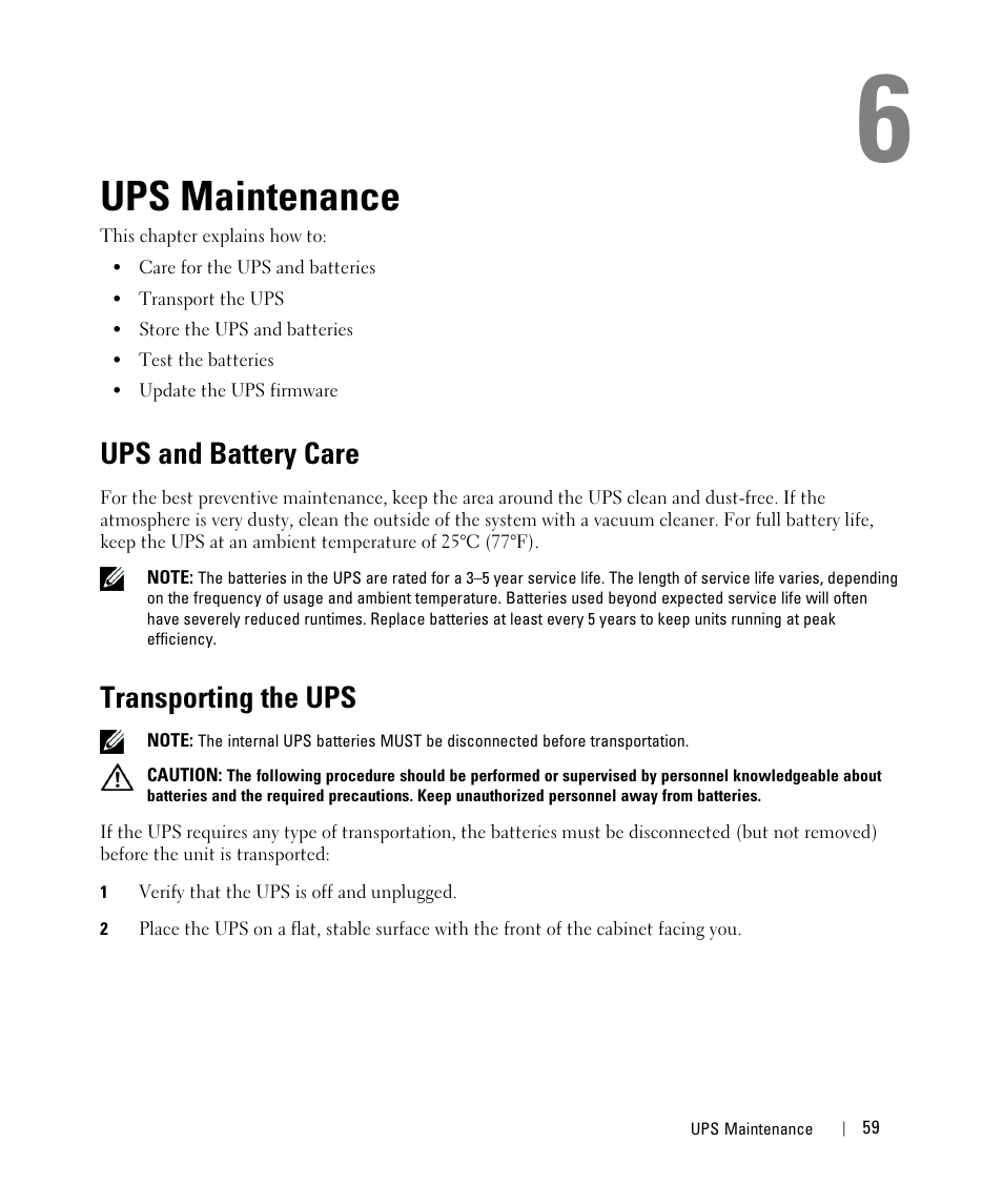 Ups maintenance, Ups and battery care, Transporting the ups | Event log | Dell UPS 4200R User Manual | Page 39 / 52