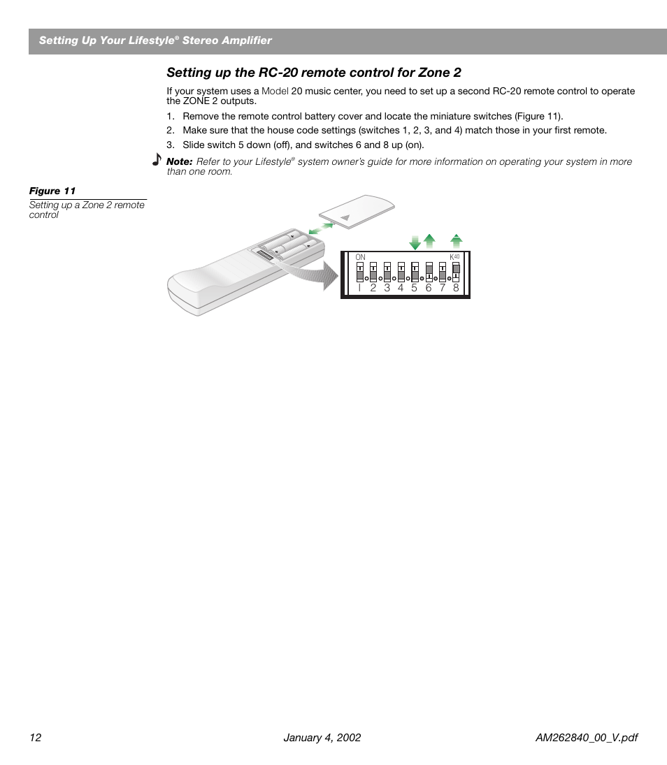 Setting up the rc-20 remote control for zone 2 | Bose AM262840 User Manual | Page 14 / 22