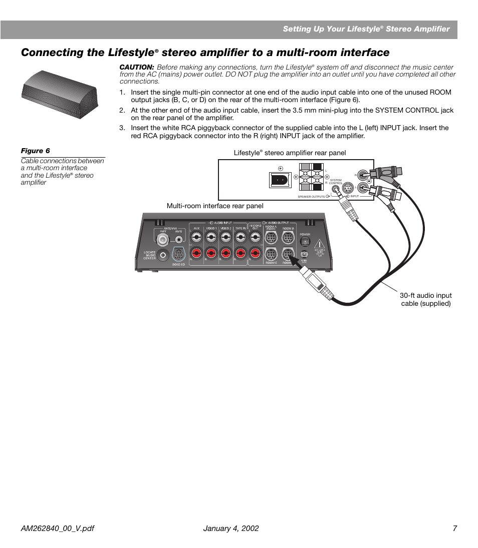 Connecting the lifestyle, Stereo amplifier to a multi-room interface, Stereo amplifier | Bose AM262840 User Manual | Page 9 / 22