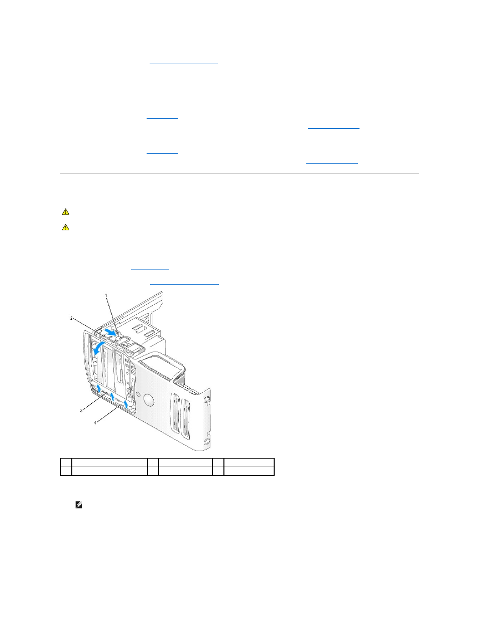 Drive panel, Removing the drive panel | Dell Dimension E521 User Manual | Page 24 / 63