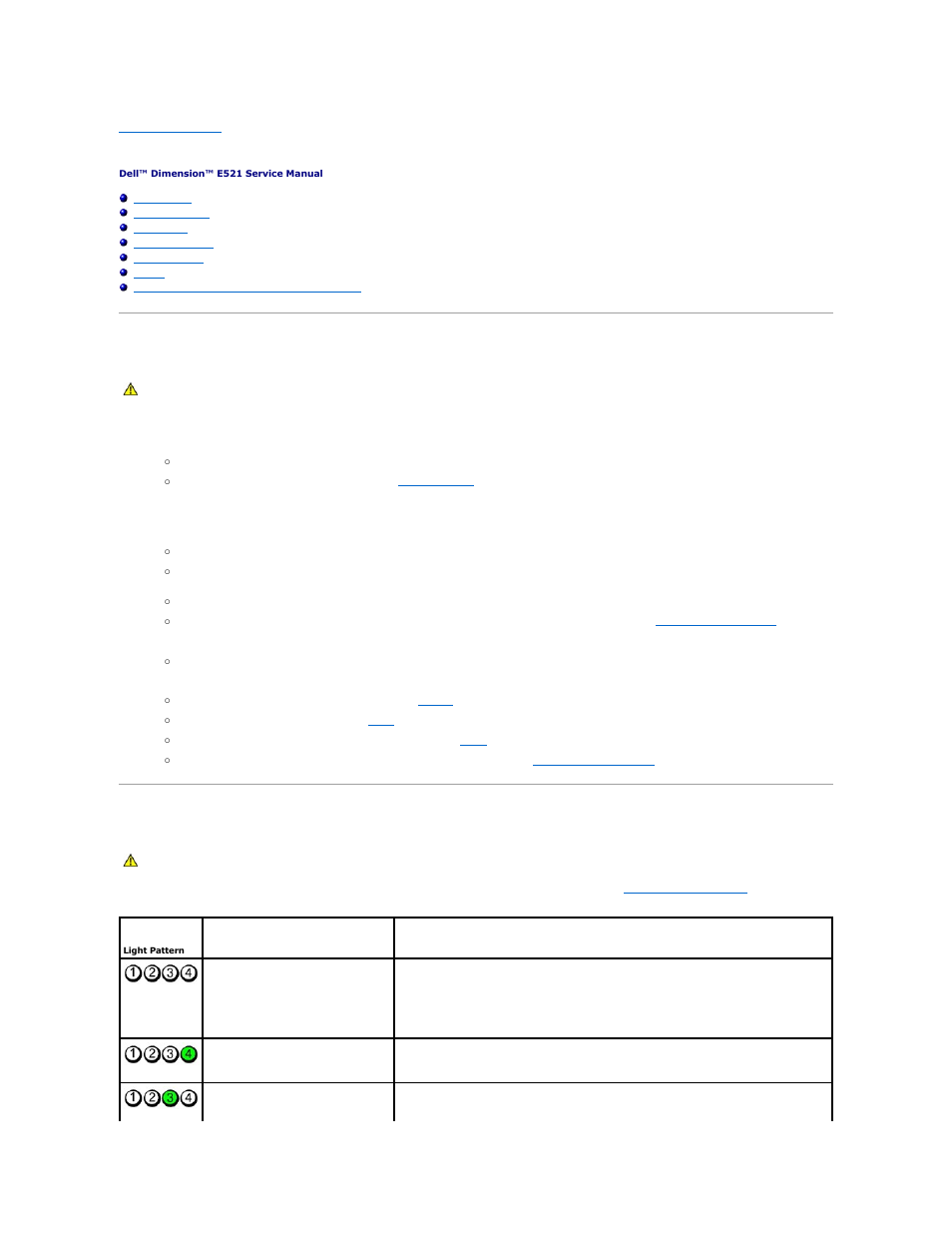 Advanced troubleshooting, Power lights, Diagnostic lights | Dell Dimension E521 User Manual | Page 5 / 63