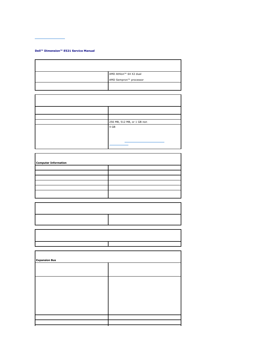 Specifications | Dell Dimension E521 User Manual | Page 50 / 63