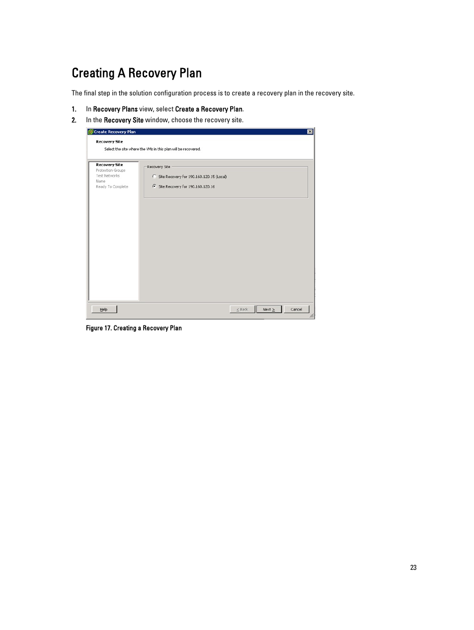 Creating a recovery plan | Dell PowerVault MD3860f User Manual | Page 23 / 33