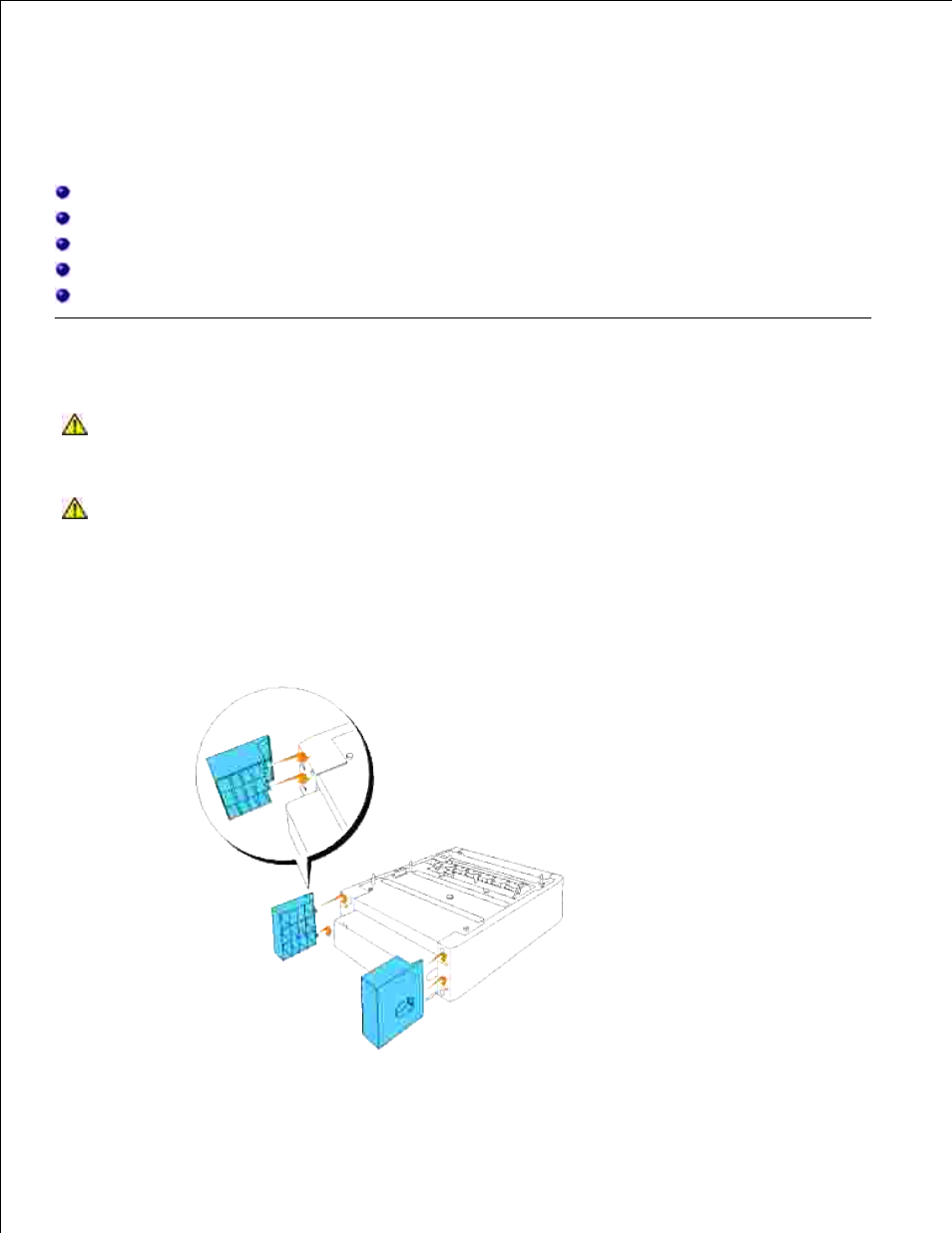 Installing optional modules, Installing the optional 550-sheet paper feeder | Dell 3115cn Color Laser Printer User Manual | Page 100 / 634