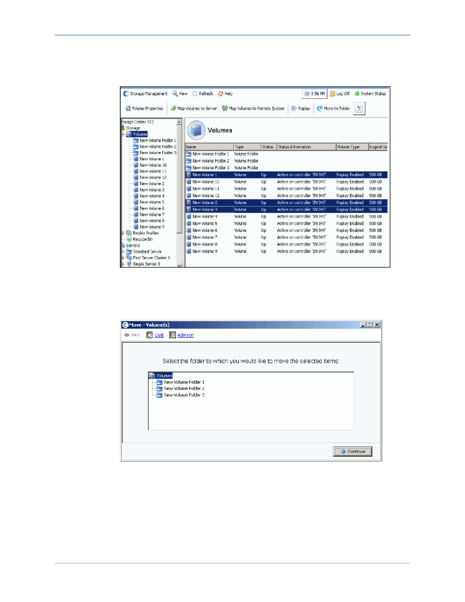 Moving multiple volumes to another folder | Dell Compellent Series 40 User Manual | Page 102 / 448