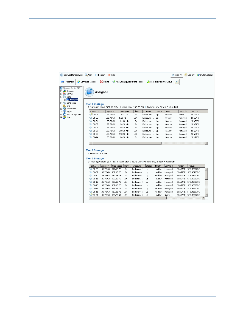 Managed disk folders, Viewing the assigned disk folder | Dell Compellent Series 40 User Manual | Page 138 / 448