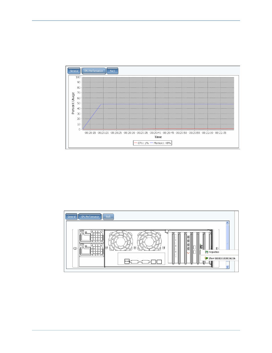 Viewing controller cpu performance information, Viewing the back of a controller | Dell Compellent Series 40 User Manual | Page 157 / 448