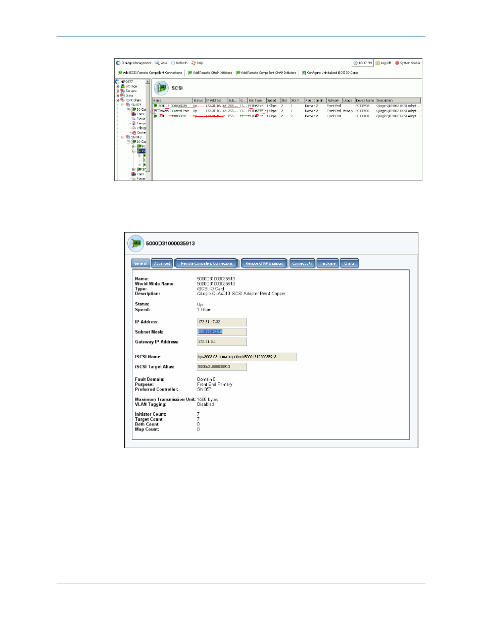 Viewing iscsi io card information – physical ports | Dell Compellent Series 40 User Manual | Page 168 / 448