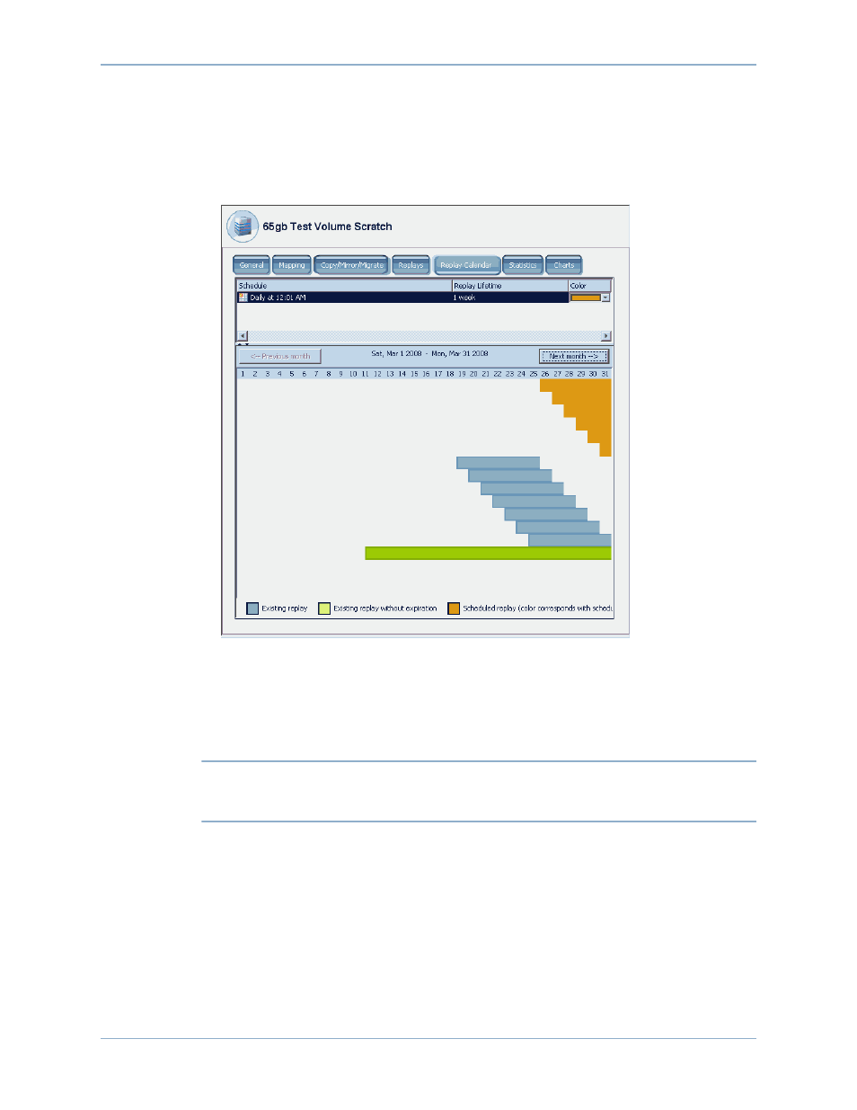 Viewing a volume replay calendar, Creating an immediate replay | Dell Compellent Series 40 User Manual | Page 327 / 448