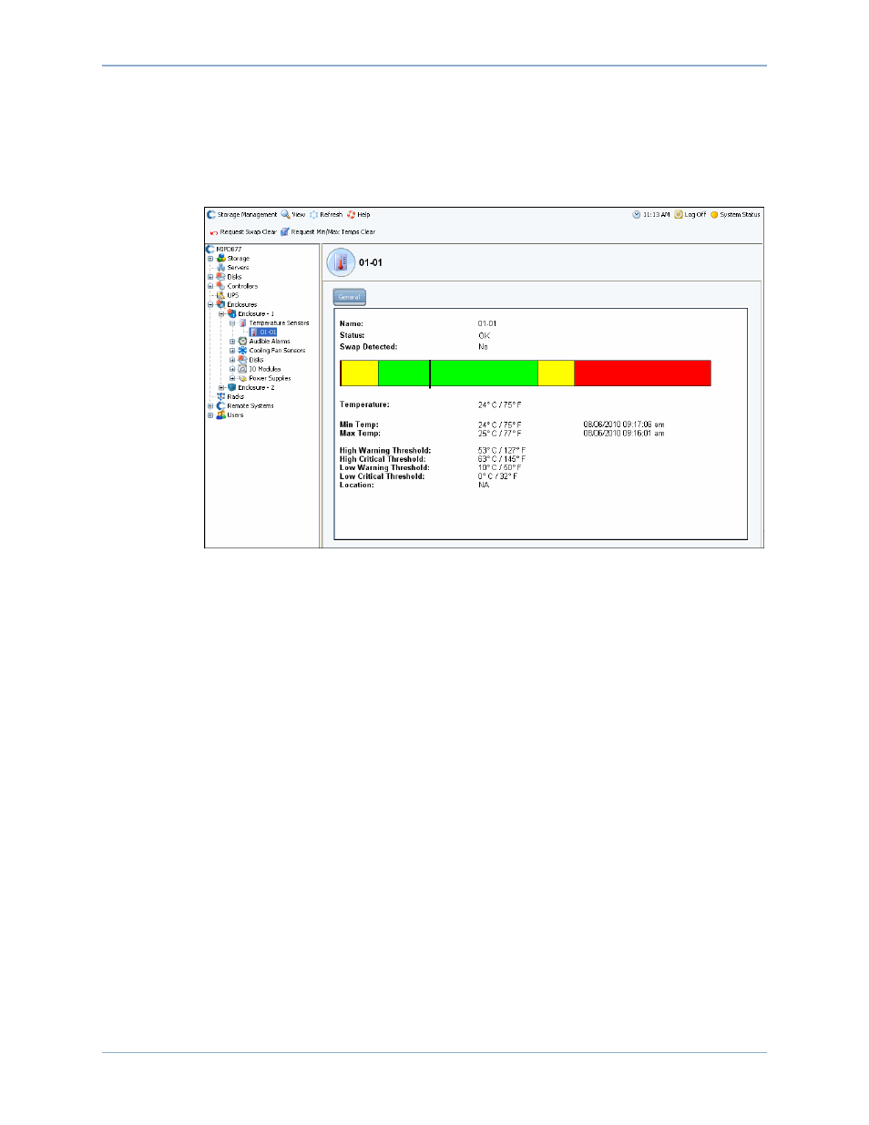 Viewing temperature sensor status, Viewing audible alarm status | Dell Compellent Series 40 User Manual | Page 378 / 448