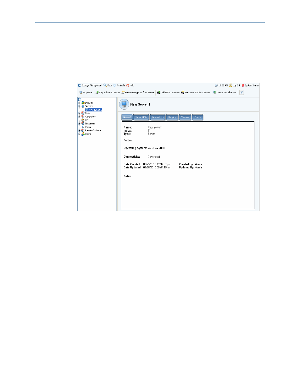 Viewing server information, Viewing server general information | Dell Compellent Series 40 User Manual | Page 62 / 448