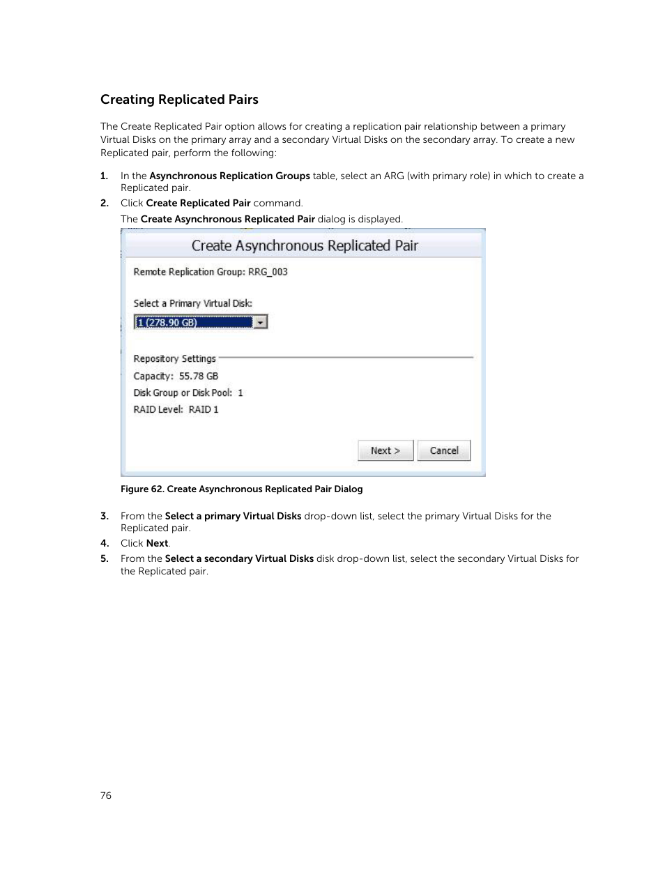 Creating replicated pairs | Dell PowerVault MD3860f User Manual | Page 76 / 88