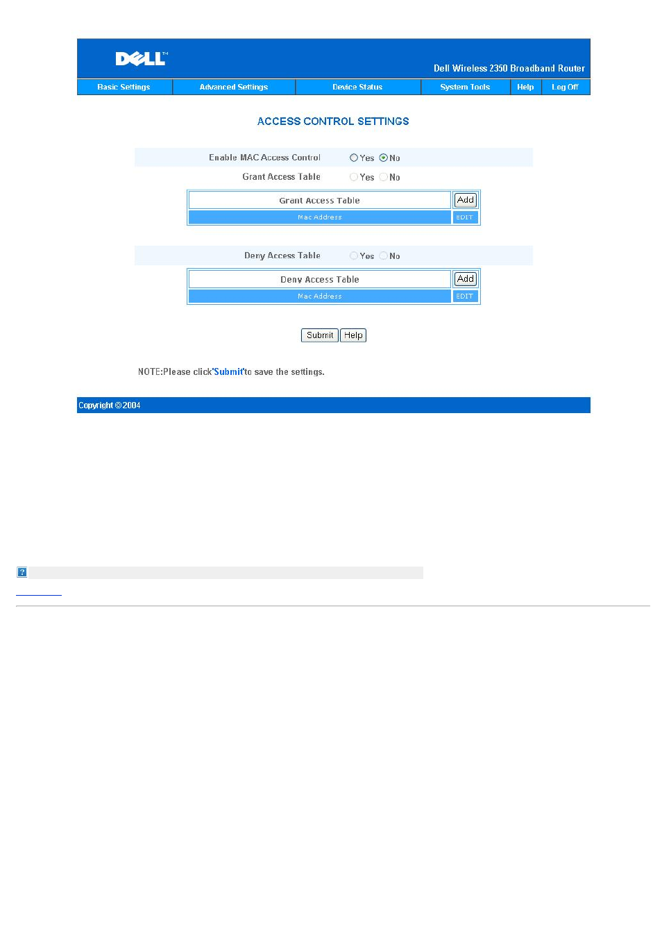 Port forwarding settings | Dell 2350 Wireless Broadband Router User Manual | Page 109 / 211