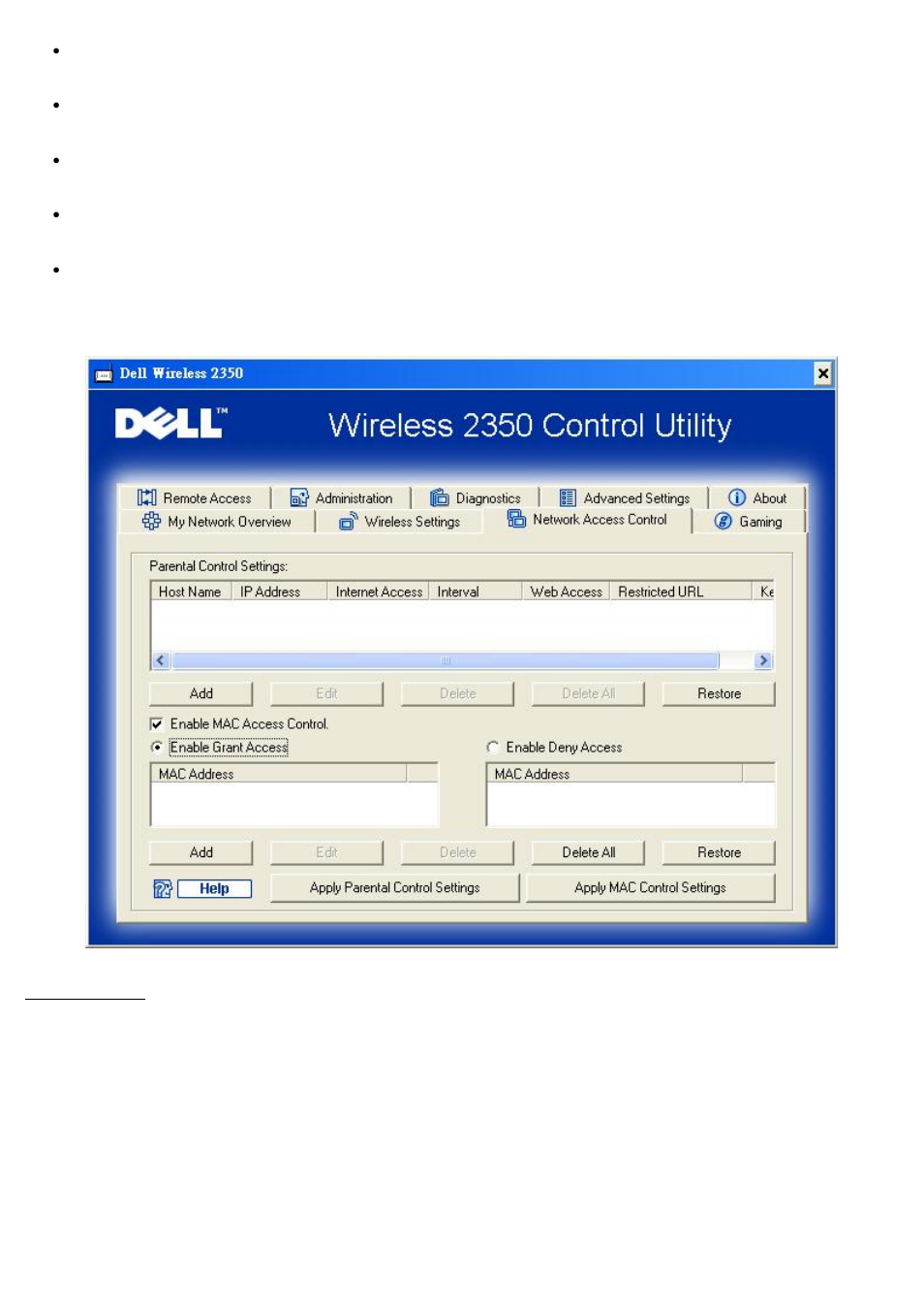 Network access control | Dell 2350 Wireless Broadband Router User Manual | Page 119 / 211