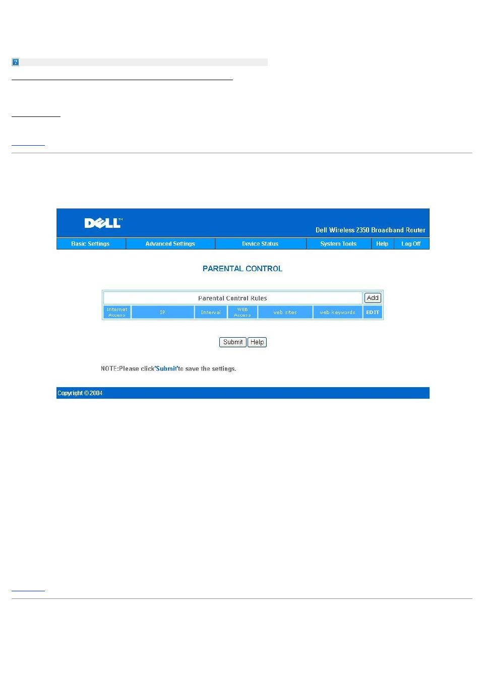 Parental control, Advance filtering | Dell 2350 Wireless Broadband Router User Manual | Page 161 / 211