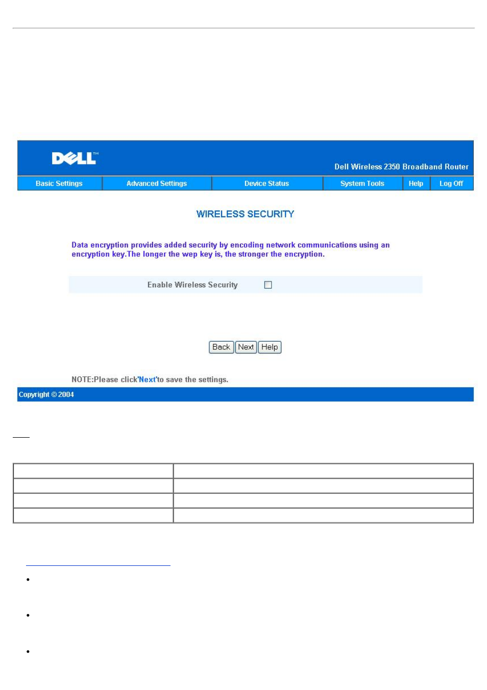 Wireless security | Dell 2350 Wireless Broadband Router User Manual | Page 194 / 211