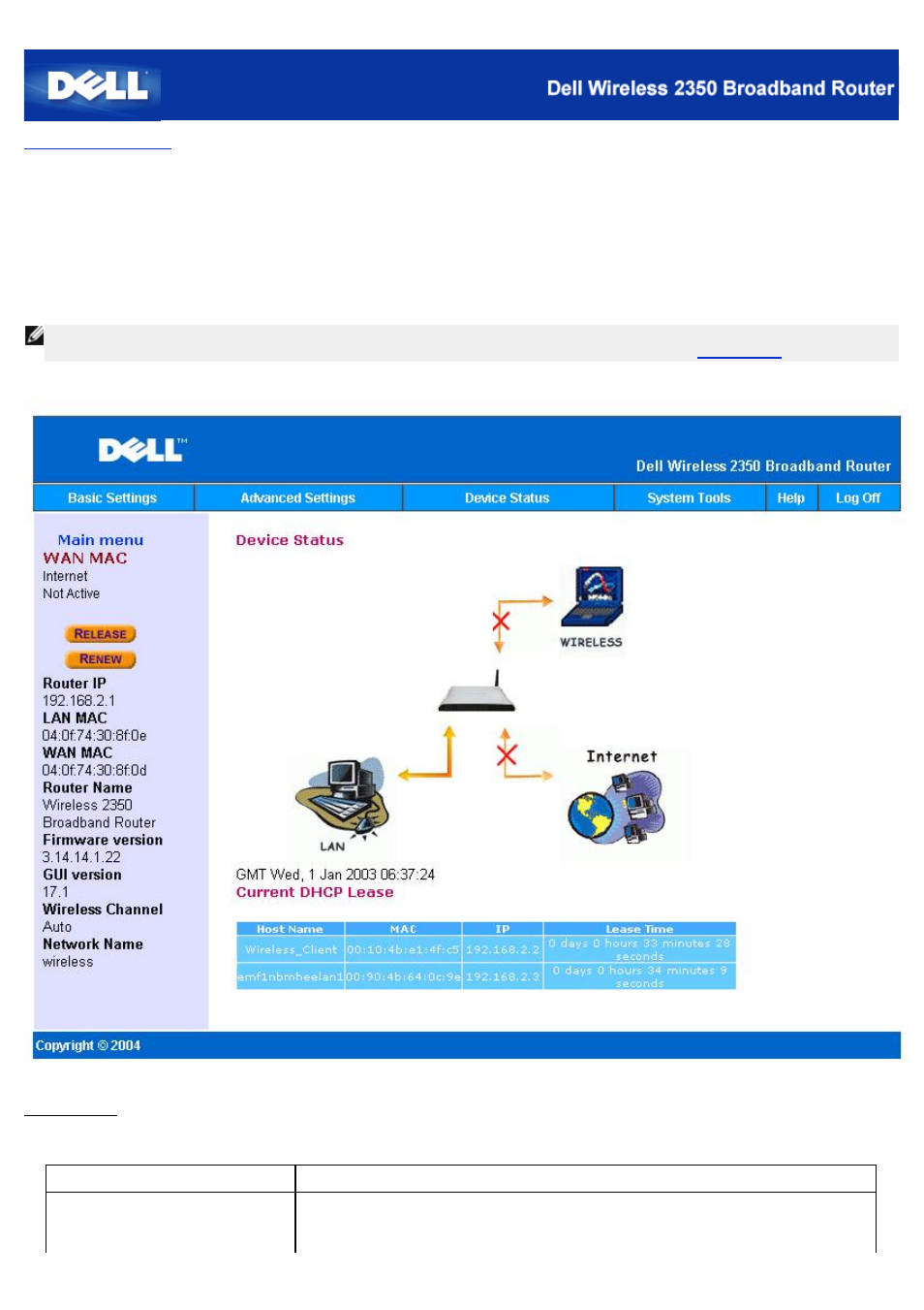 Dell wireless 2350 broadband router user's guide, Device status | Dell 2350 Wireless Broadband Router User Manual | Page 198 / 211