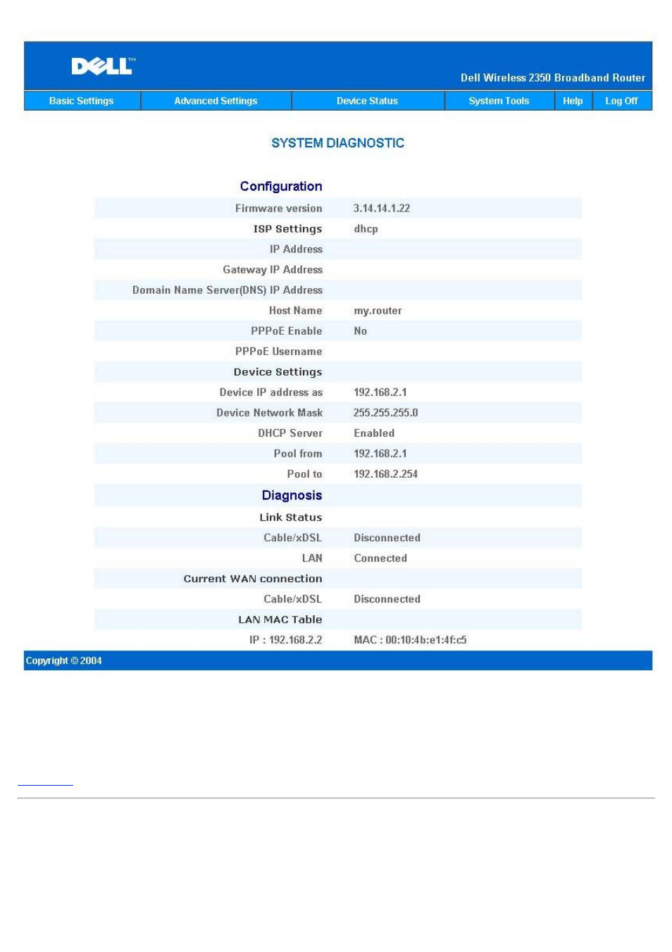 Load default settings | Dell 2350 Wireless Broadband Router User Manual | Page 205 / 211
