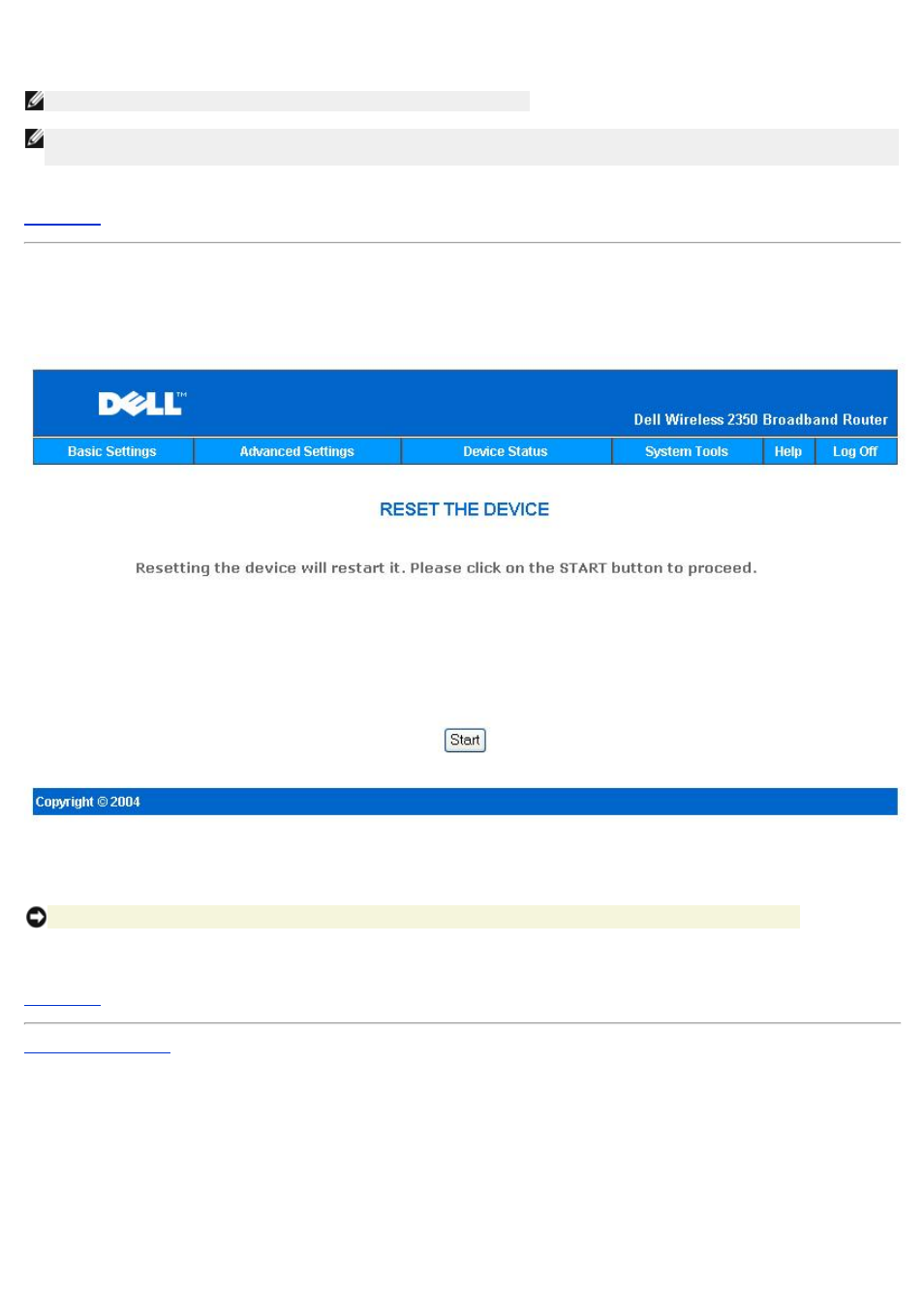 Reset device | Dell 2350 Wireless Broadband Router User Manual | Page 208 / 211