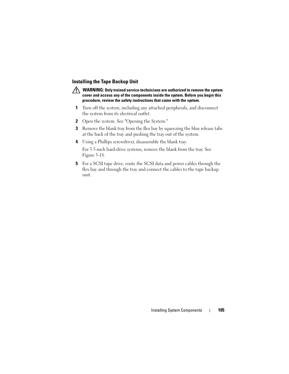 Installing the tape backup unit | Dell PowerVault NX3000 User Manual | Page 105 / 200